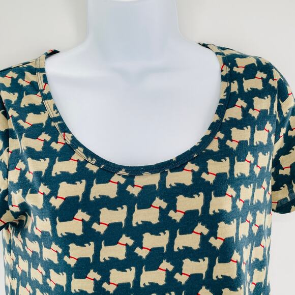 LULAROE Scottie Dog Short Sleeve Scoop Neck Hi-Lo Hem Knit Stretch Top XXS - Picture 2 of 11